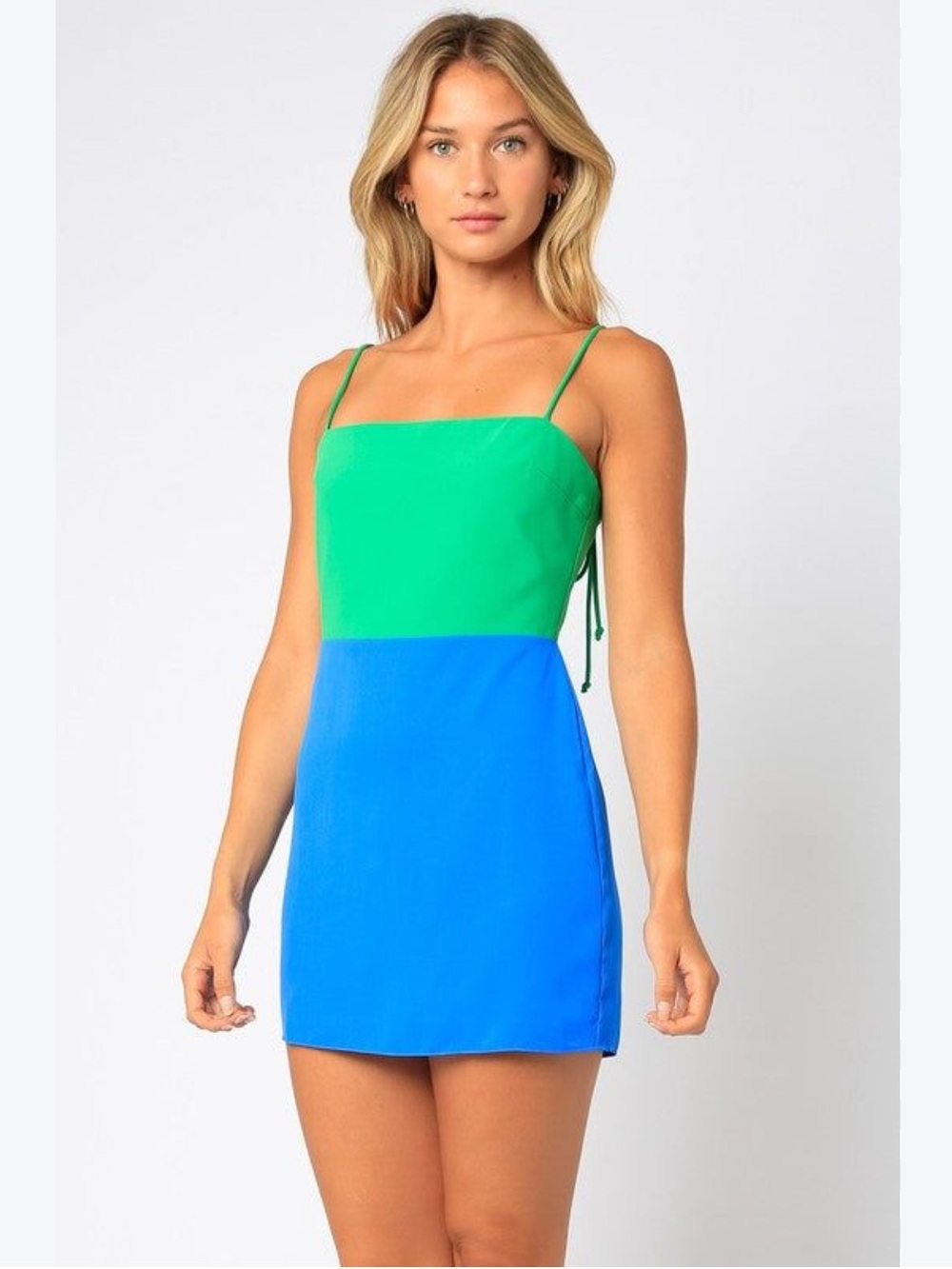 Olivaceous Green & Blue Colorblock Cocktail Dress